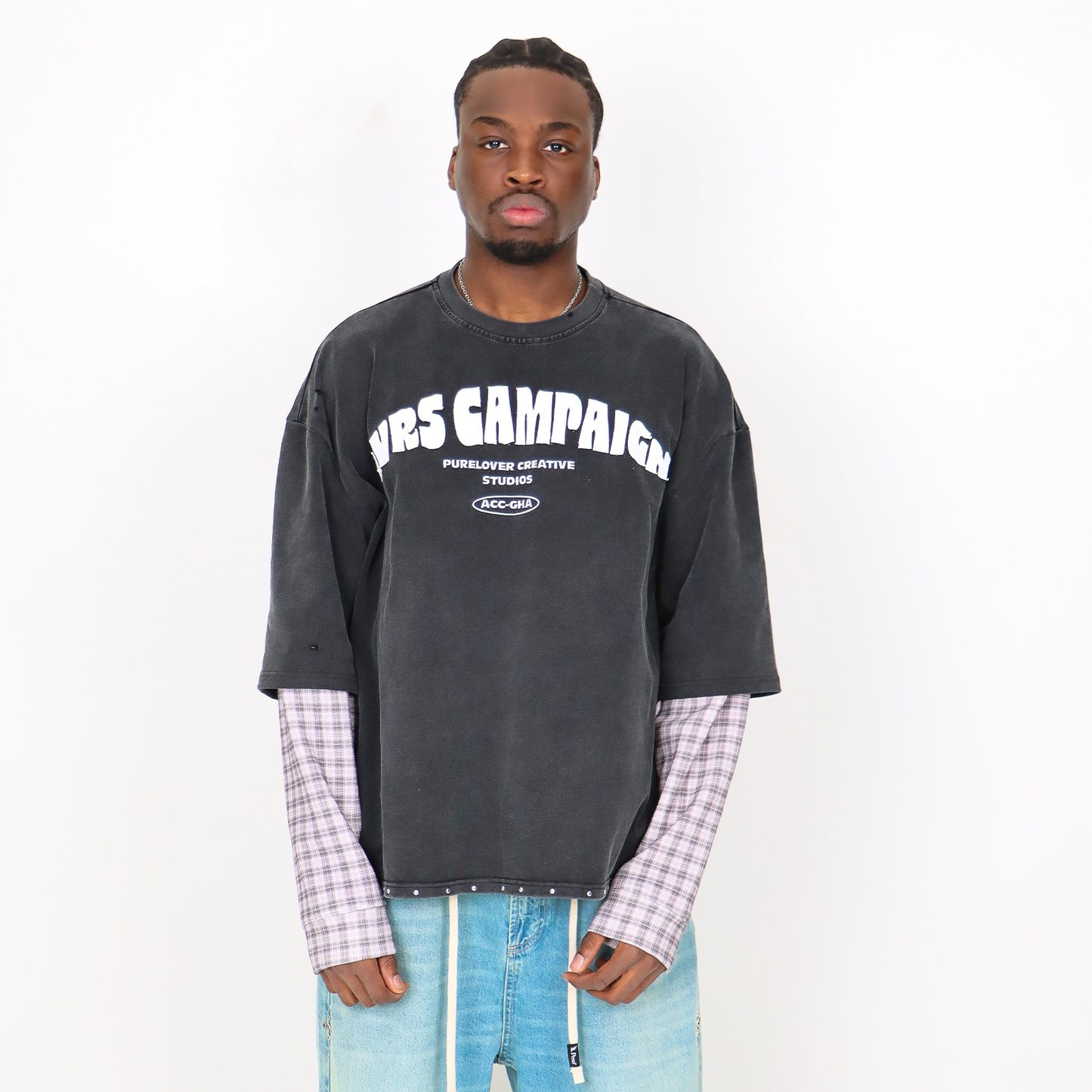 "ROCKSTAR" Plaid Double Sleeve