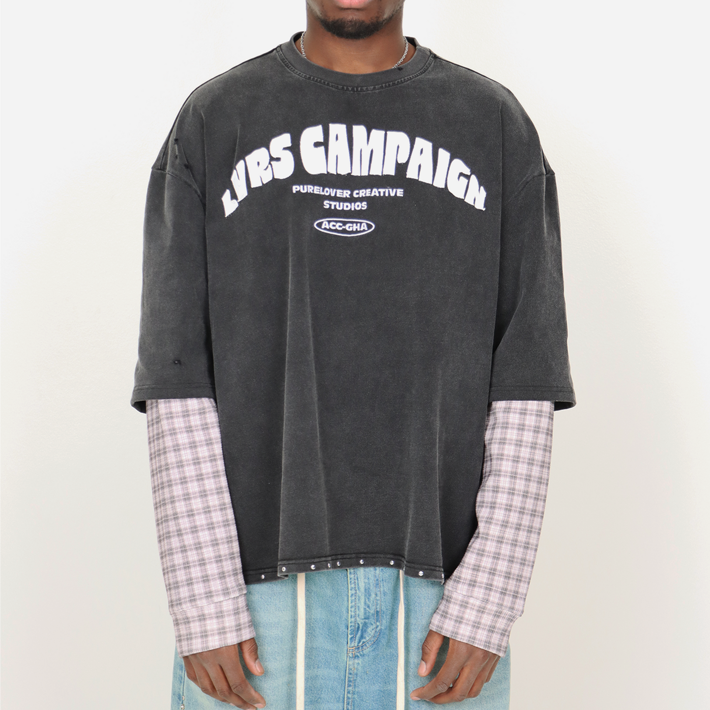 "ROCKSTAR" Plaid Double Sleeve