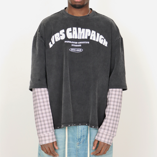 "ROCKSTAR" Plaid Double Sleeve