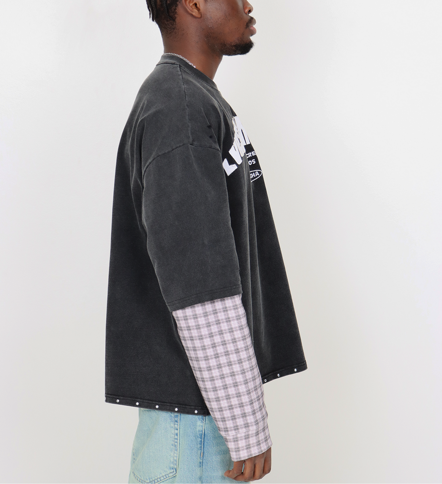 "ROCKSTAR" Plaid Double Sleeve